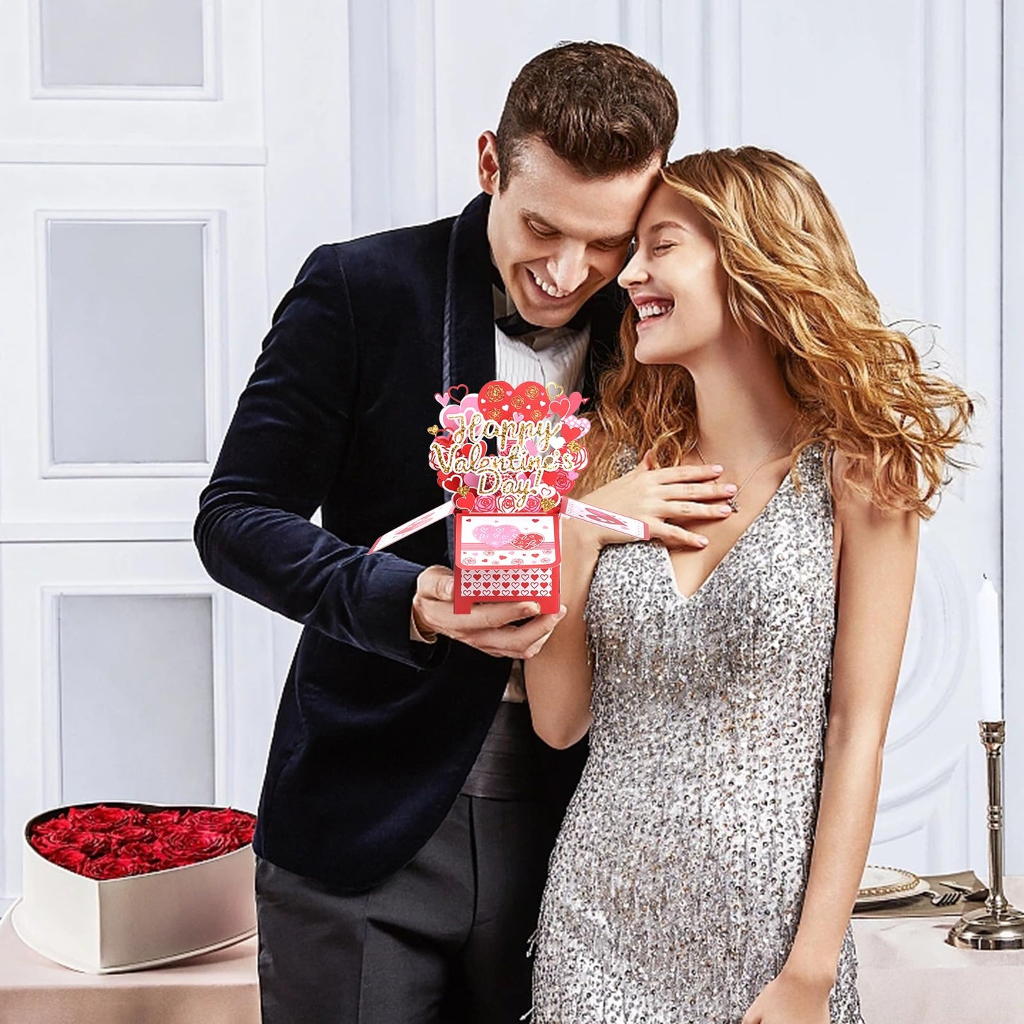 Bighan Pop Up Happy Valentine's Day Card, 3D Valentine's Day Pop Up Greeting Boxed Cards Anniversary Pop Up Cards for Men and Women Family, A
