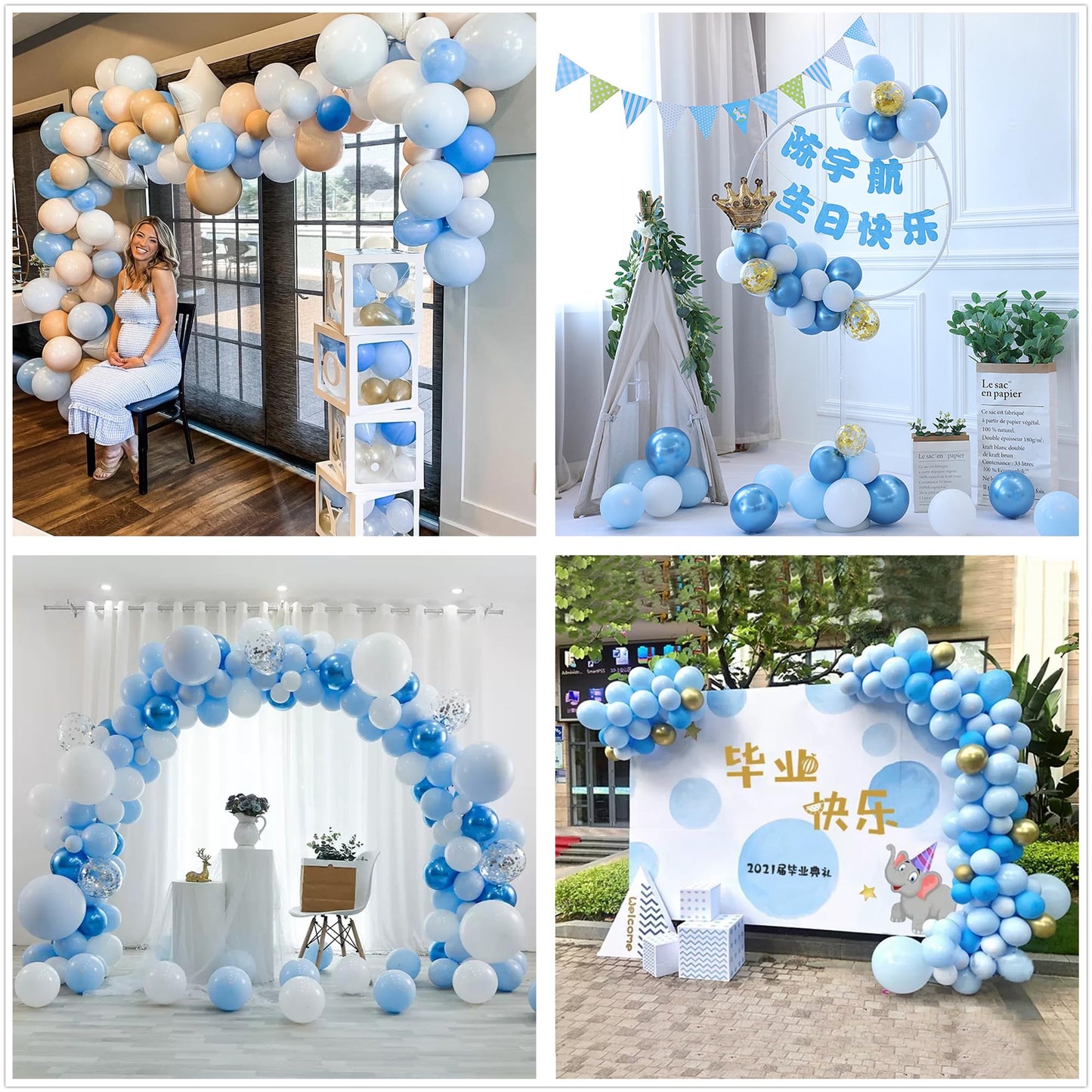 Blue Balloon Garland Arch Kit, 140PCS Royal Blue and White Balloon Arch Kit Different Sizes 5 10 12 18 Inch Latex Balloons for Baby Shower Boys Birthday Gender Reveal Wedding Prom Party Decorations