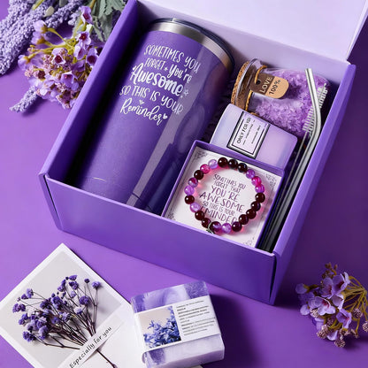 Gifts for Women Relaxing Lavender Spa Care Set - Gift Hamper Box Pack, Perfect for Birthday, New Years, Valentine's Day, Mother's Day, Wife, Girlfriend, Sister, Best Friend & Colleague