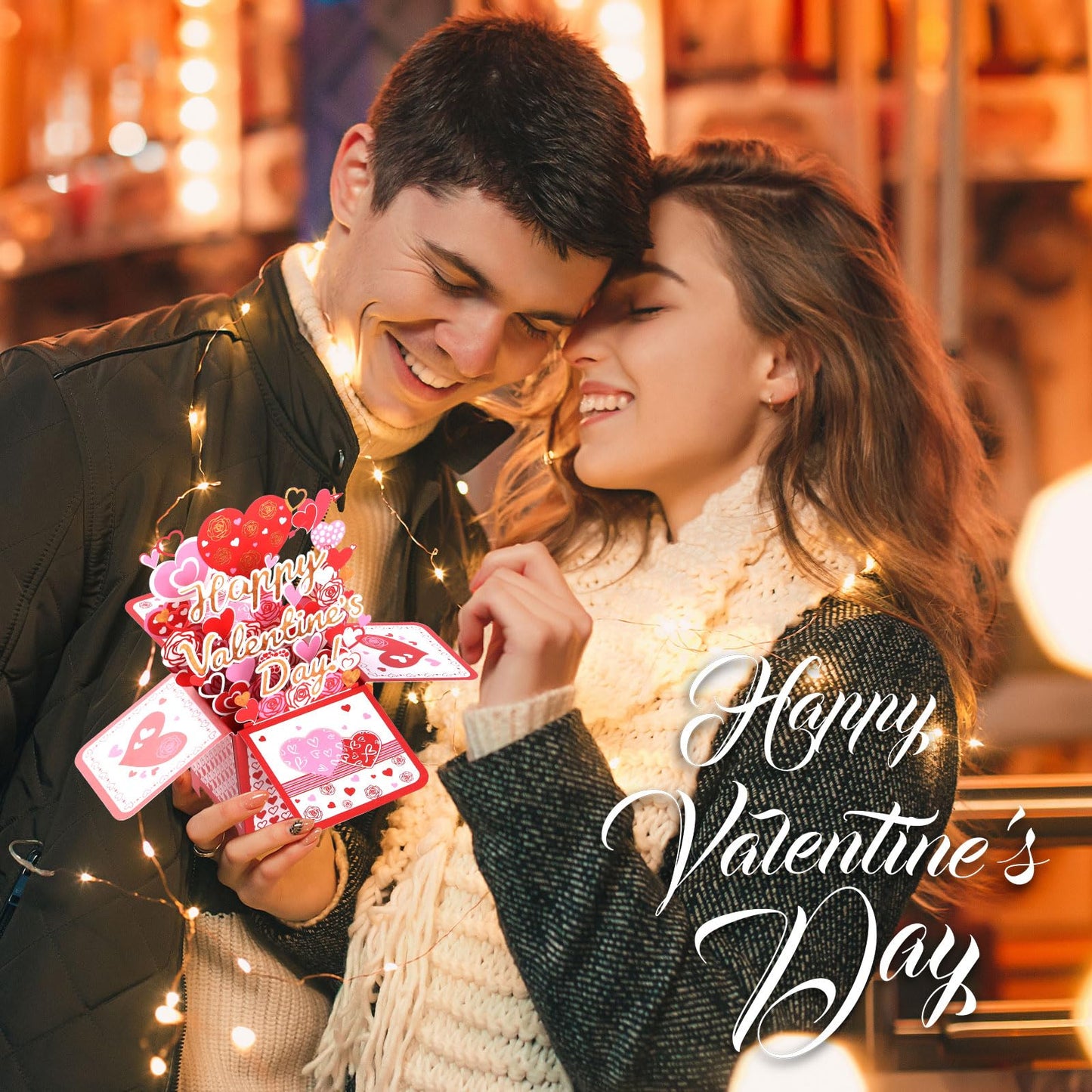 Bighan Pop Up Happy Valentine's Day Card, 3D Valentine's Day Pop Up Greeting Boxed Cards Anniversary Pop Up Cards for Men and Women Family, A