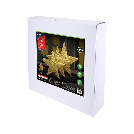 SAS Electrical 3PCE 3D Gold Stars Display Various Sizes Cool White Lighting
