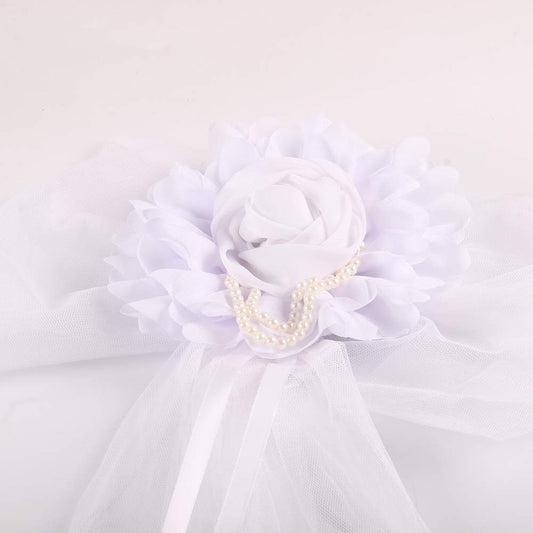Pearl Bud Silk Ribbon Flower for Wedding Party, Bridal Car