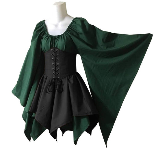  Women's Renaissance Medieval Costume Flare Sleeve Corset Skirt
