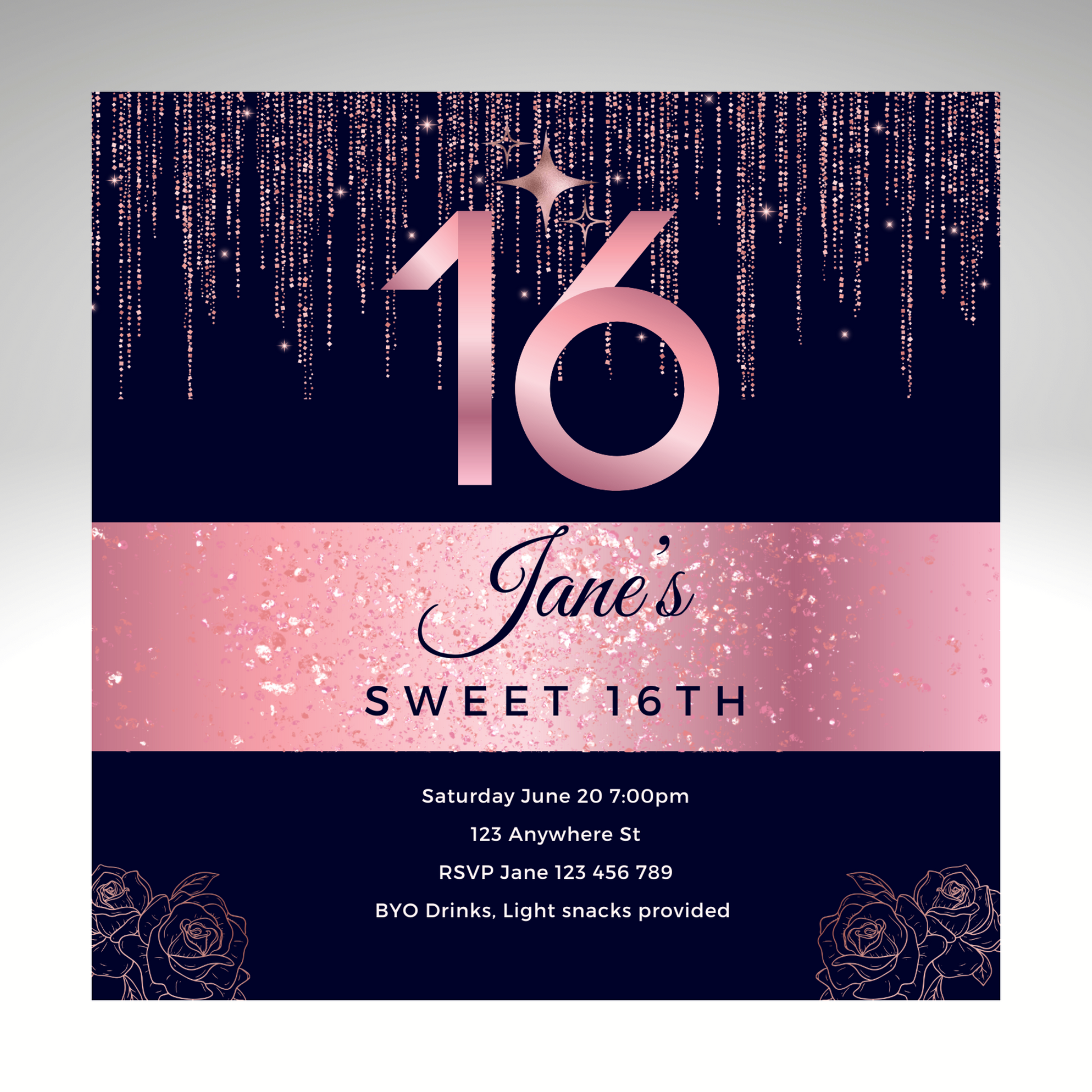 Invitation Personalised - Sweet 16 5x5 Inch