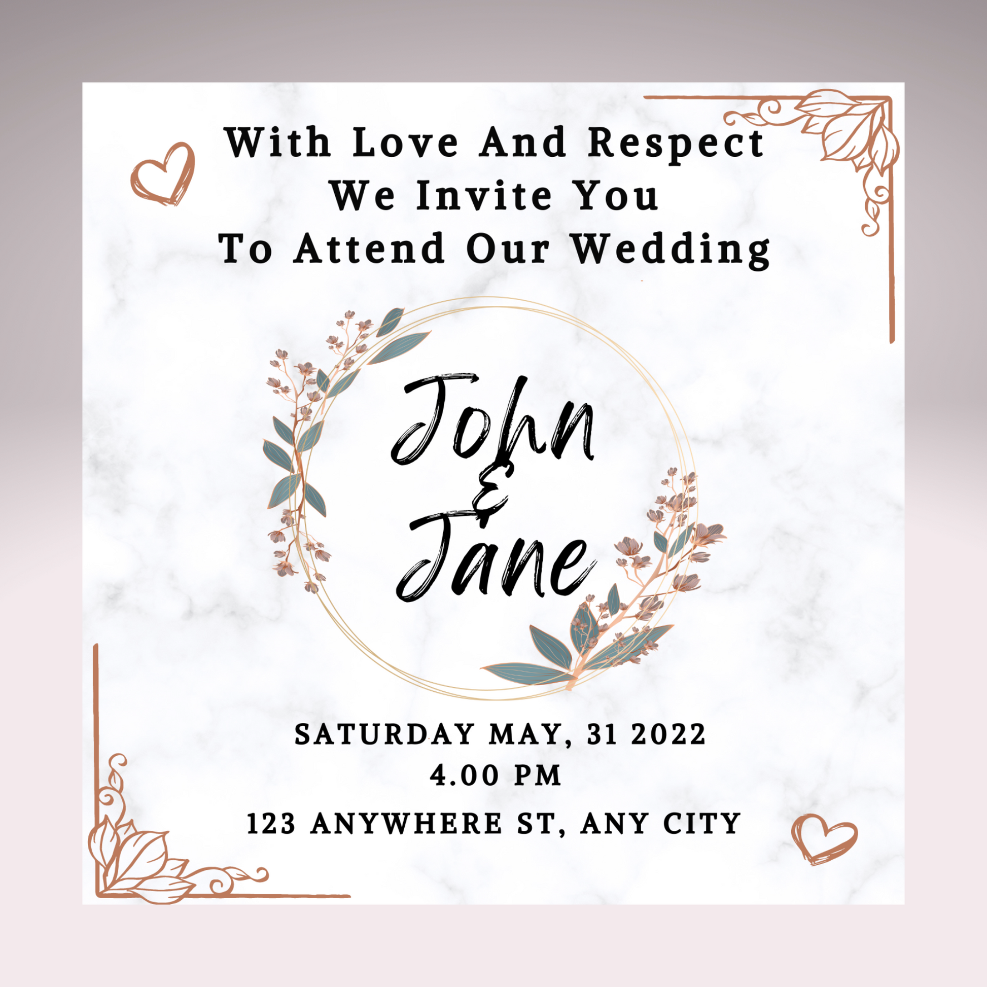 Wedding Invitation Customisable 5x5