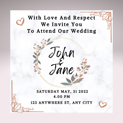 Wedding Invitation Customisable 5x5
