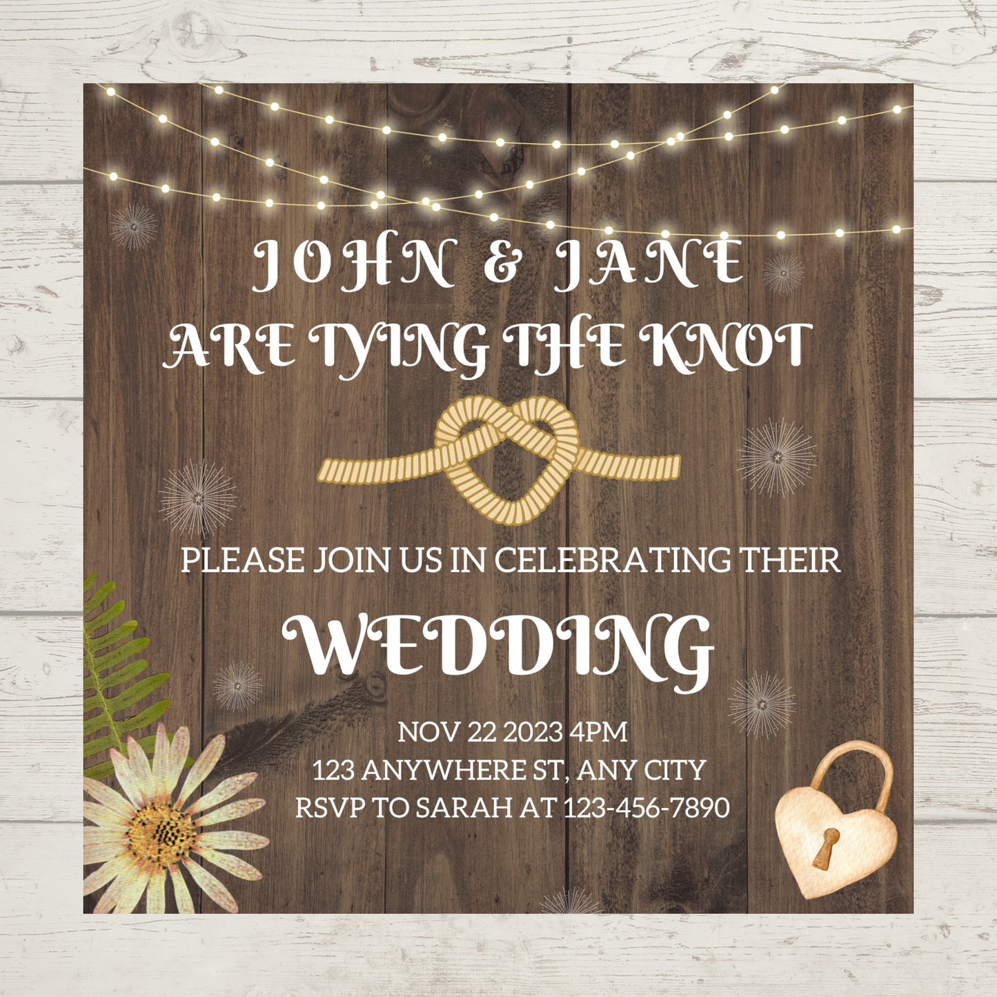 Wedding Invitation Customisable 5x5