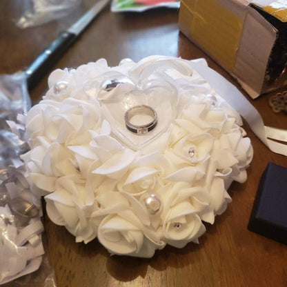 Wedding Ring Pillow White Heart
