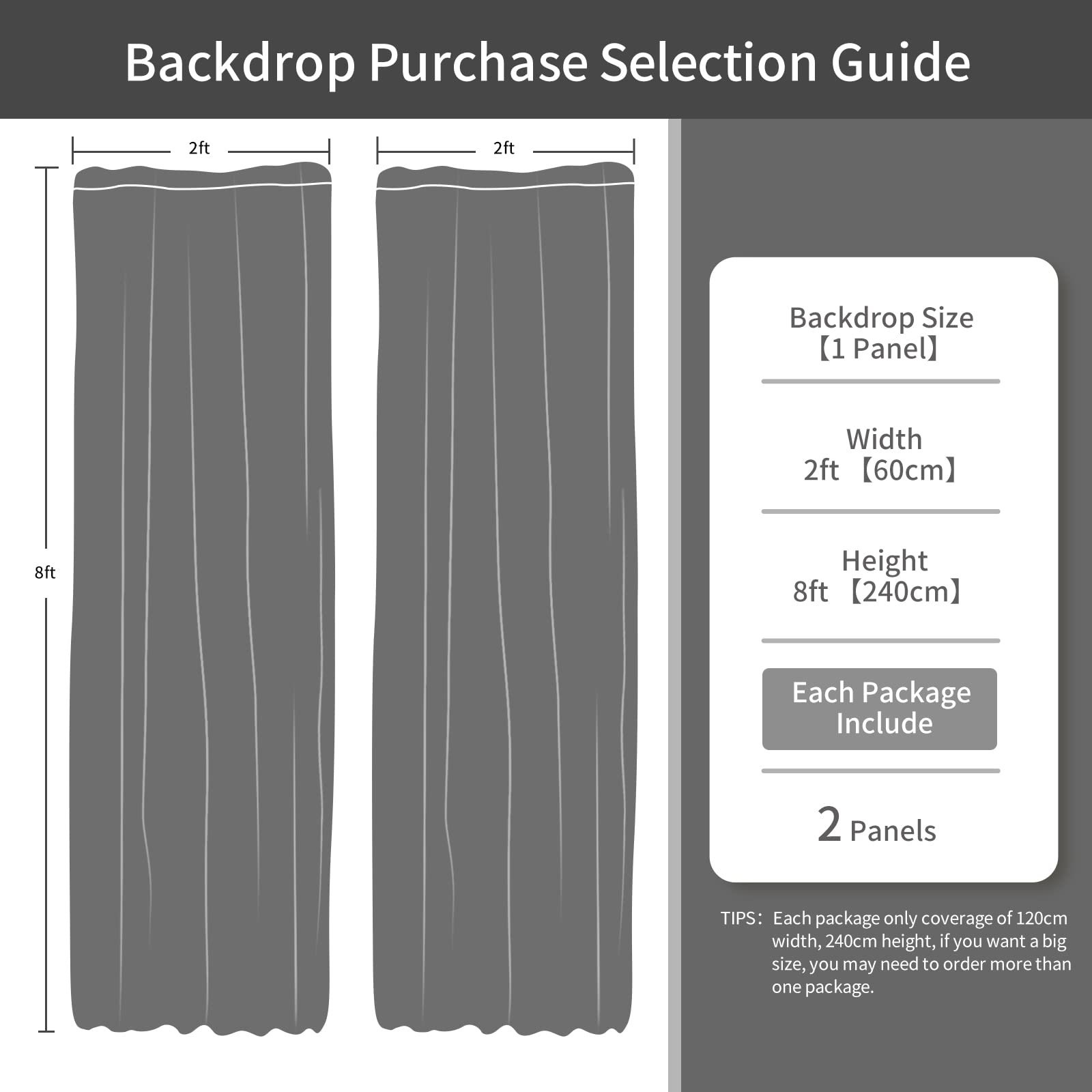 Sequin backdrop 2 panels size guide
