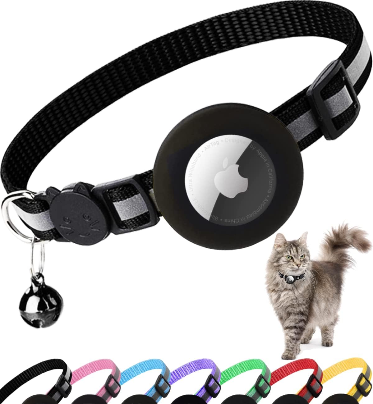 Airtag Cat Collar with Apple Air Tag Holder and Bell 