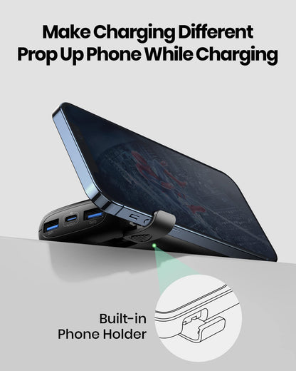 Power bank with built in phone holder