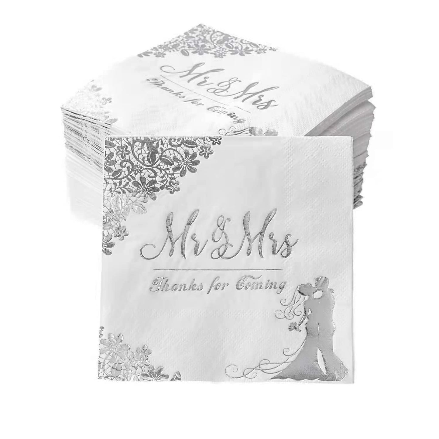White and silver table napkins
