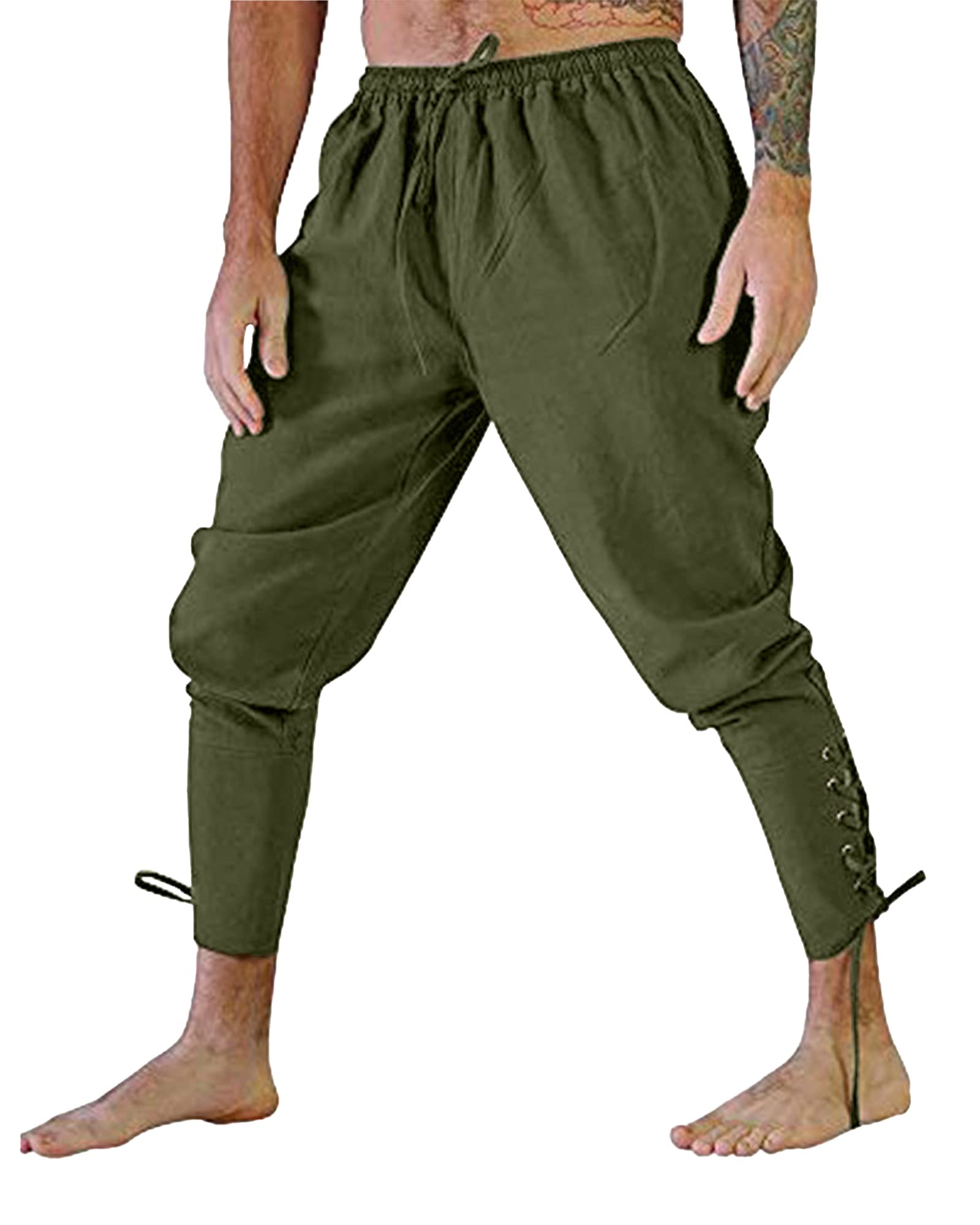 Elastic waist army green viking pants
