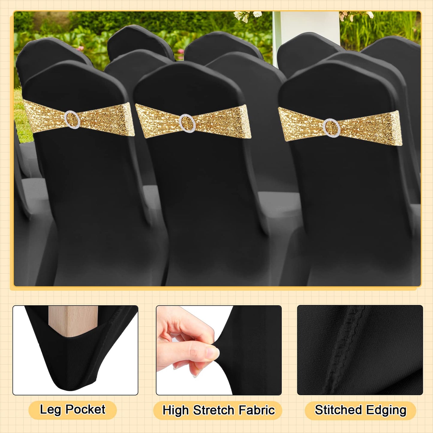 High stretch fabric black chair covers