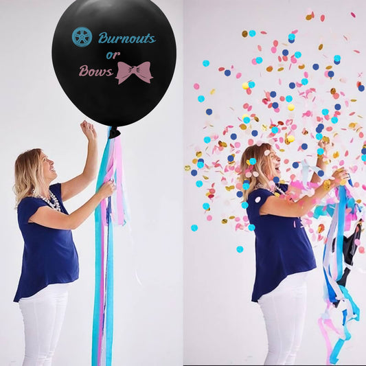 Burnouts or Bows Gender Reveal Balloons with Confetti 