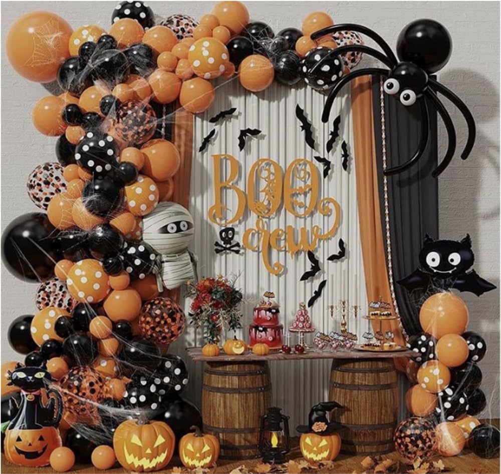 Halloween Balloons Arch Garland Kit, 128 pcs Black Orange Confetti Balloons