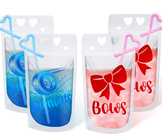Burnouts or Bows Drink Pouch Cups with Straws 20 Pcs 17oz