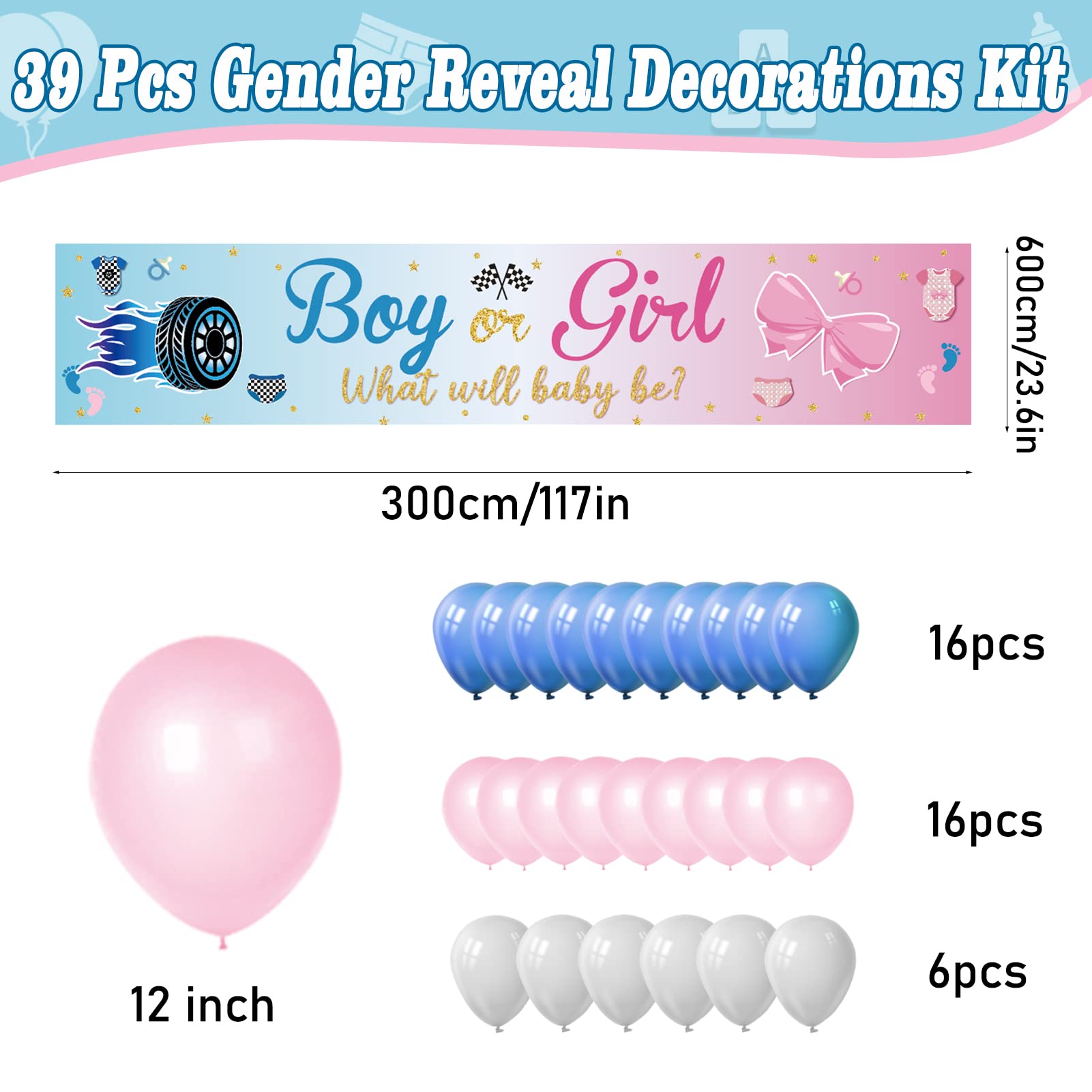 Boy or Girl Gender Reveal Banner & Balloon Kit
