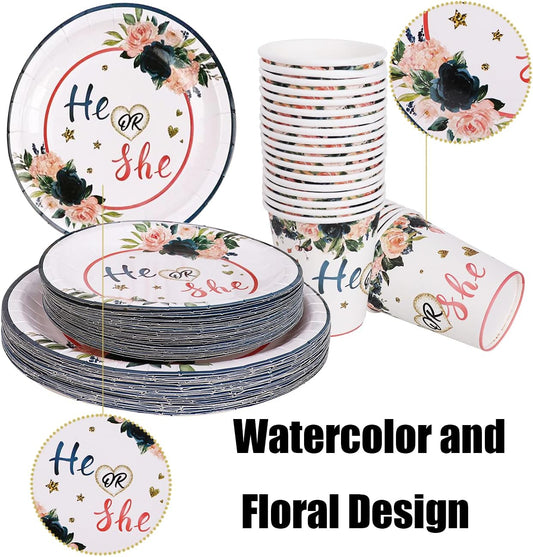 Gender Reveal Party Tableware Set,120Pcs Navy and Blush