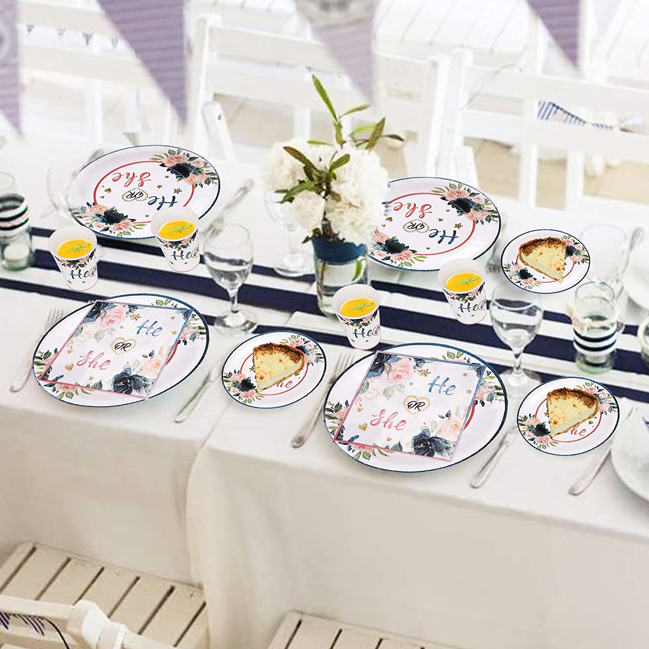 Gender reveal tableware set floral design