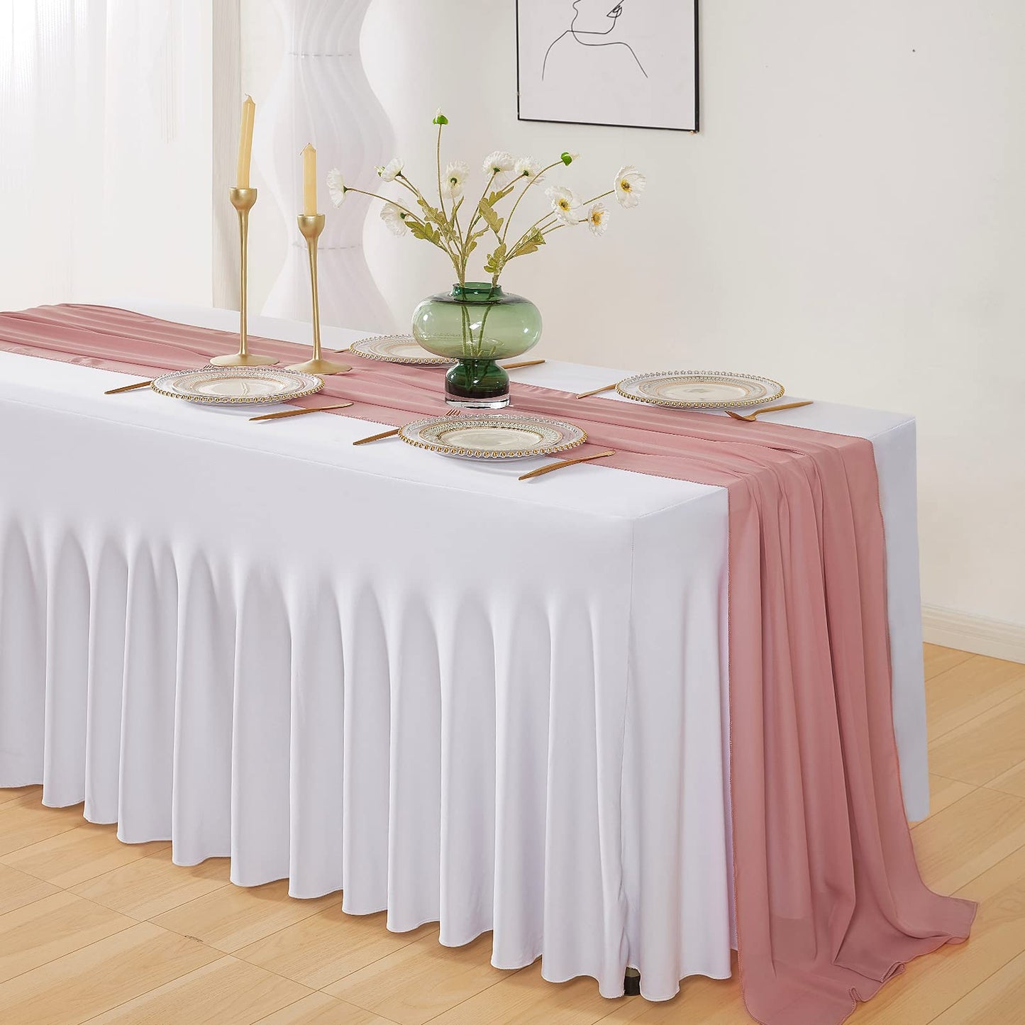 White wedding table skirt