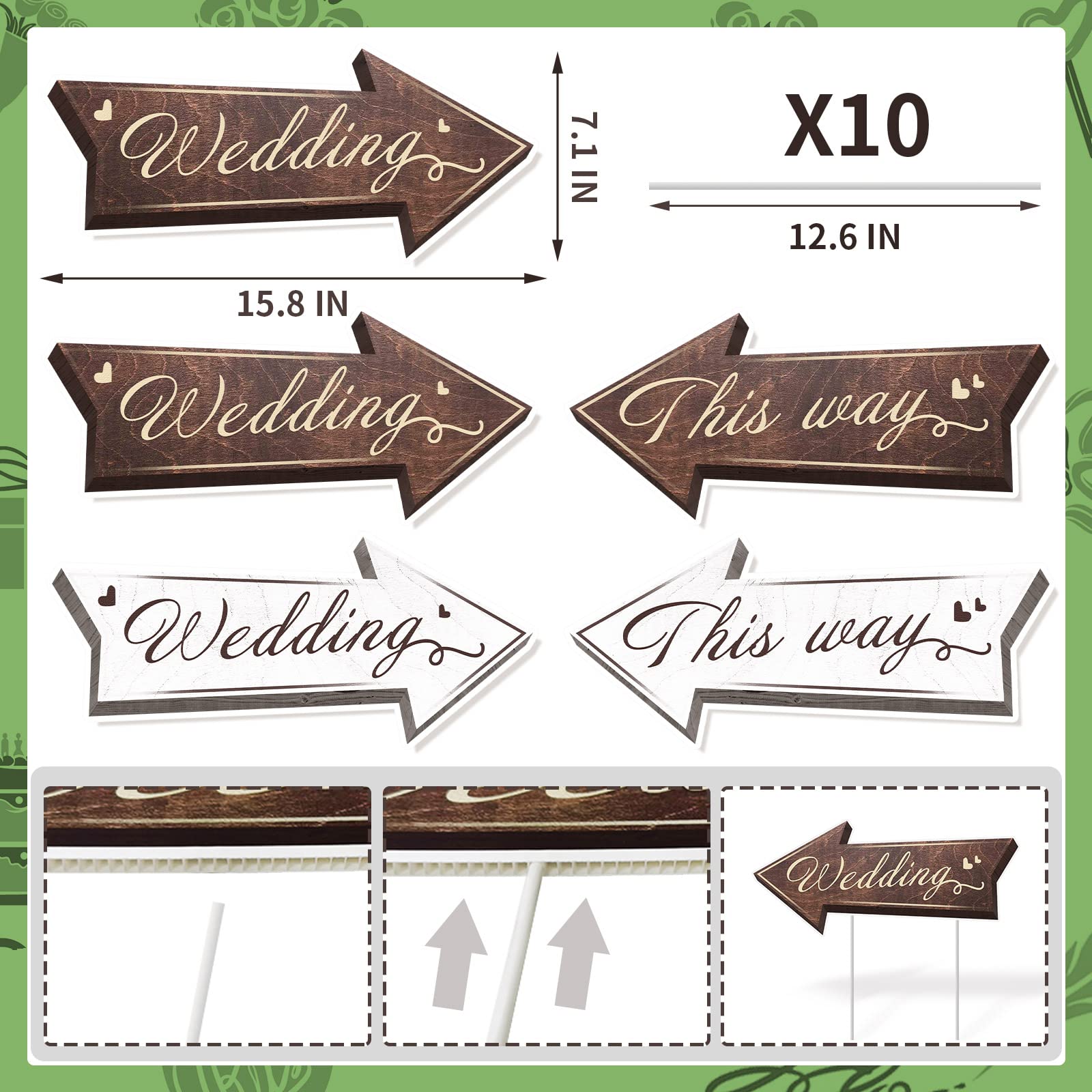 Wedding Direction Road Signs 5 pieces & 10 stakes