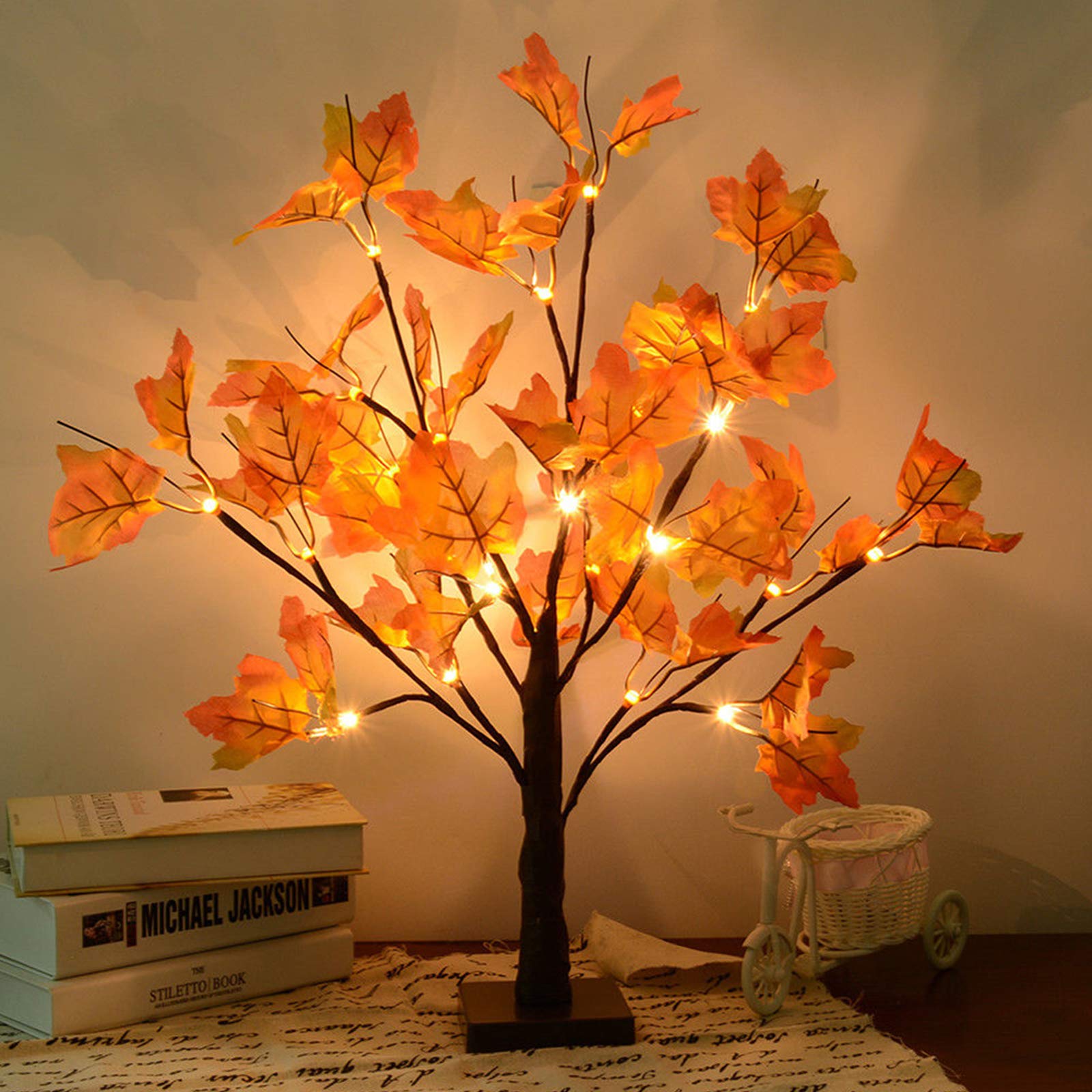 Artificial Fall Lighted Maple Tree 24 LED Thanksgiving Decoration