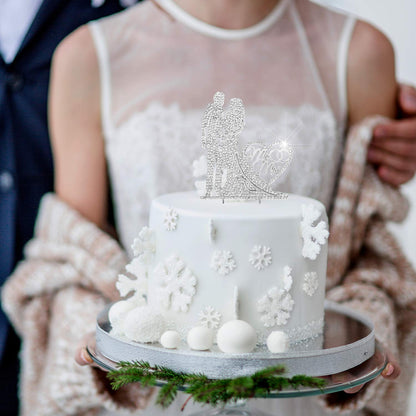Silver wedding cake topper