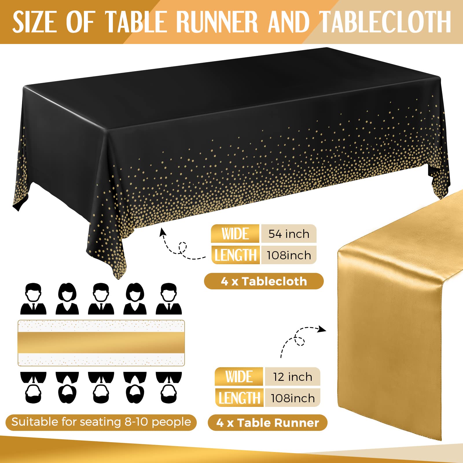 4 tablecloths 54x108 inch & 4 Table runners 12x108 inch