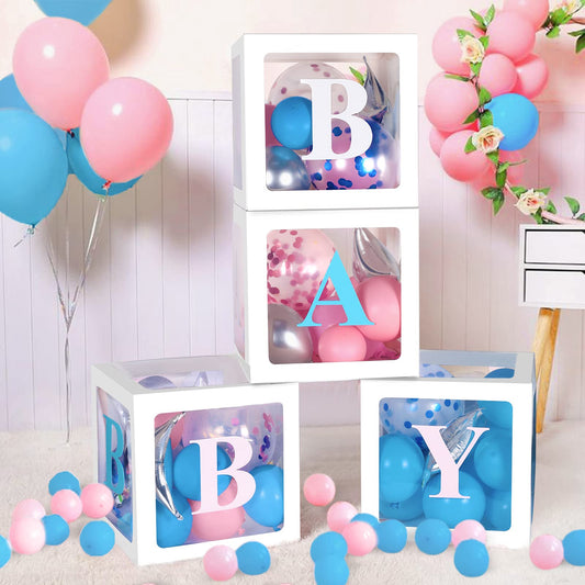 Baby Boxes 4PCS with Letters - Baby Shower, Gender Reveal Balloon Party Supplies (117pcs)
