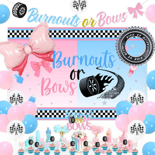 Burnouts or Bows Gender Reveal Party Supplies Pack