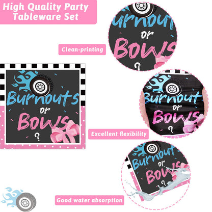 Gender Reveal Burnouts or Bows Tableware Set 96 Pcs