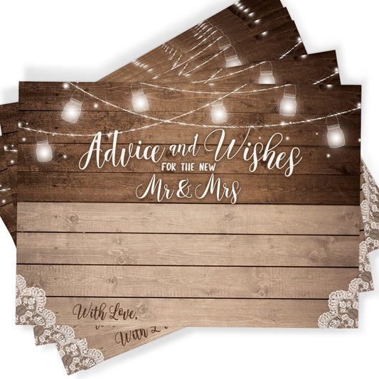 Rustic Wedding Advice Cards and Well Wishes for the Bride and Groom 50 pack 