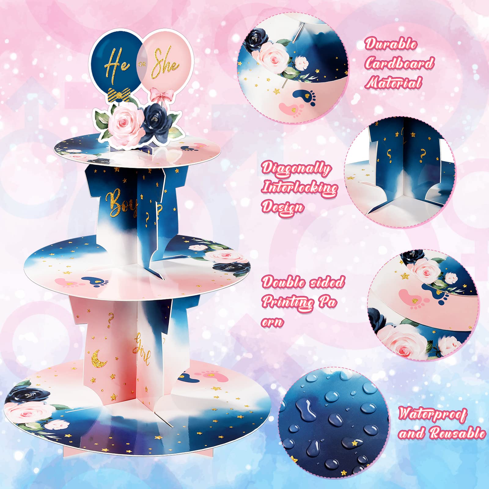 3 Tier gender reveal cupcake stand
