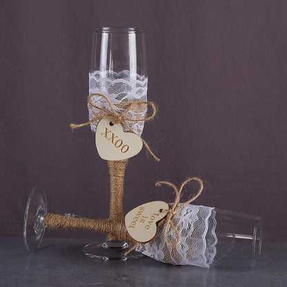 Wedding ceremony rustic champagne glasses