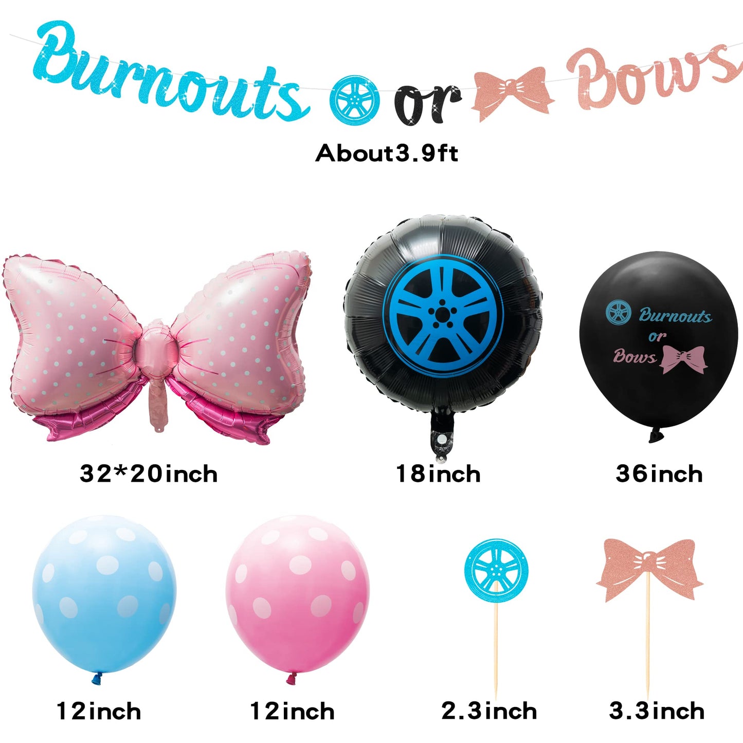 Burnouts or Bows decoration kit contents