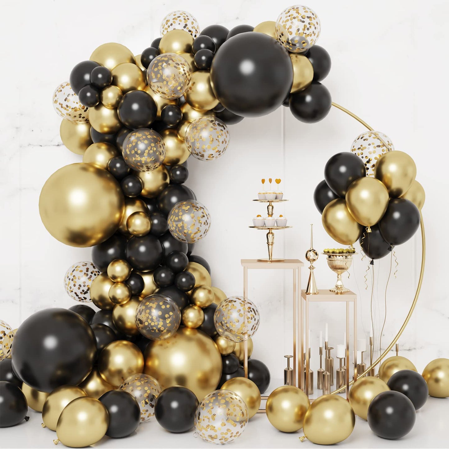 Black and Gold Balloon Garland Arch Kit 133pcs