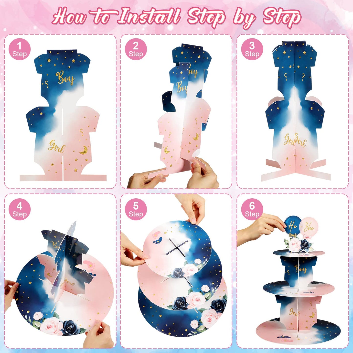 Gender Reveal 3 Tier Cupcake Stand