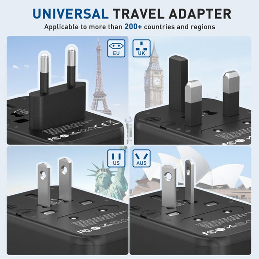 Travel Adapter, International Universal Adapter Travel Plug, 4-Port USB & Type-C 