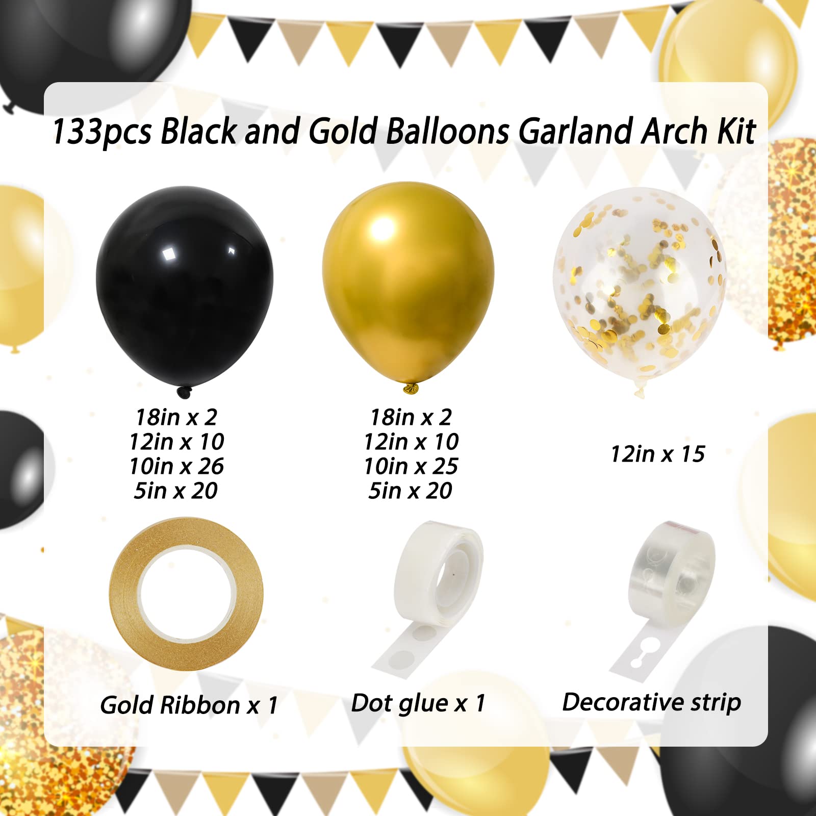 Black and gold balloon arch kit contents