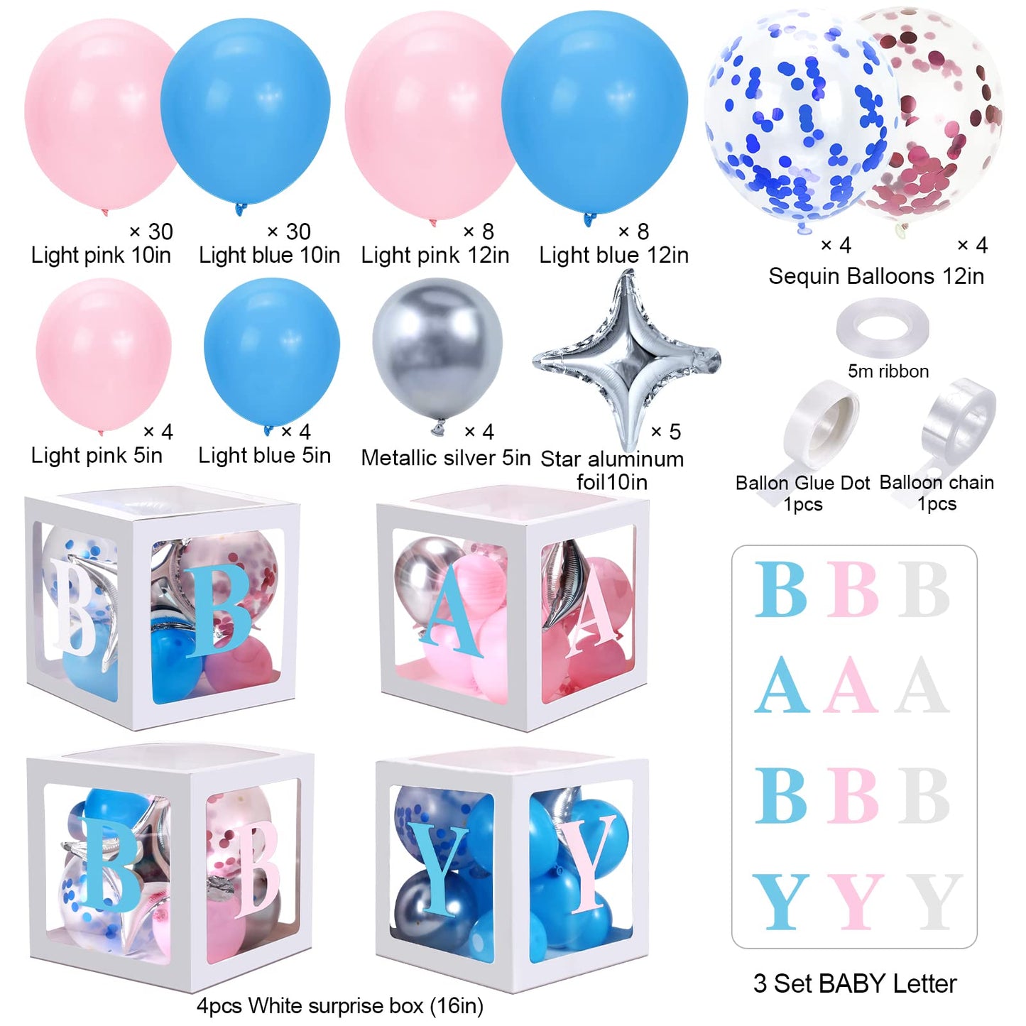 Party Supplies Kit for Gender Reveal Party 117pcs