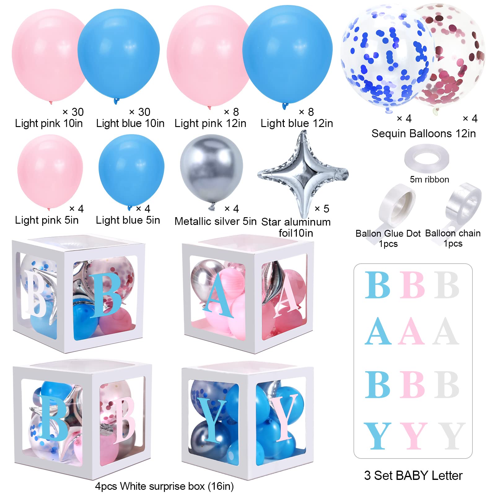 Party Supplies Kit for Gender Reveal Party 117pcs
