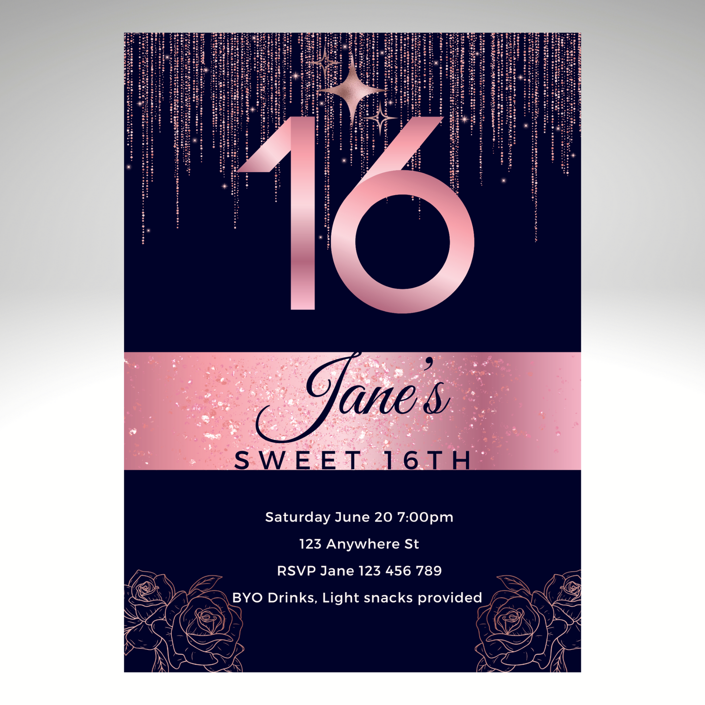 Invitation Personalised - Sweet 16 7x5 Inch