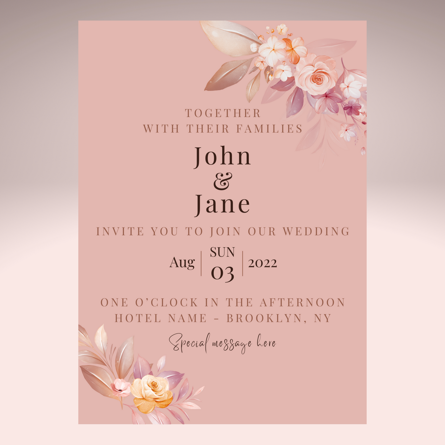 Wedding Invitation Customisable 7x5