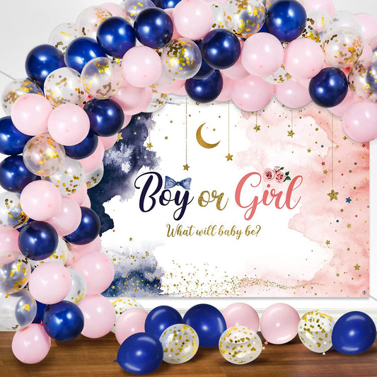 Gender Reveal Balloon Kit & Banner Navy/Blush