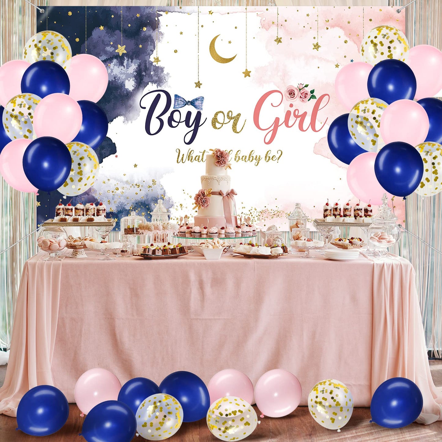 Gender Reveal Banner Navy/Blush