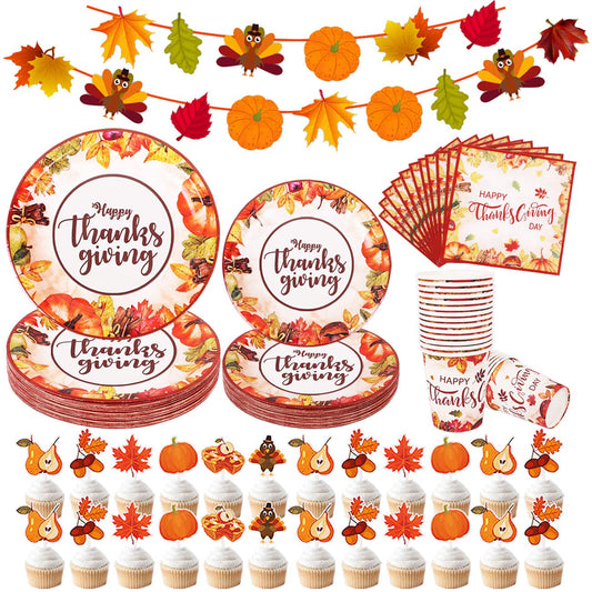 Thanksgiving Table Decorations, Paper Plates and Napkins Set