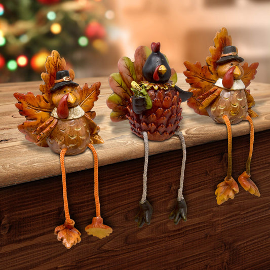Thanksgiving Turkey Ceramic Shelf Sitters 3 Pack 