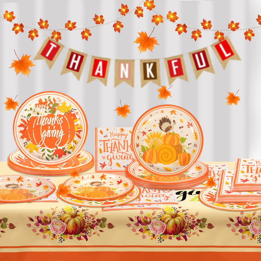 Thanksgiving Party Supplies Tableware Set - 24 Pack Pumpkin Turkey Maple