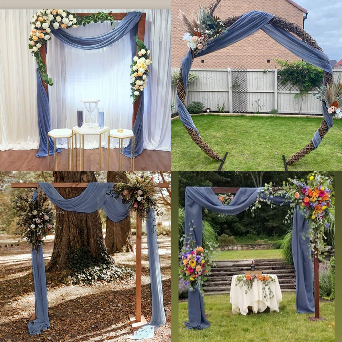Chiffon Wedding Arch Drapes Dusty Blue 3 Panels